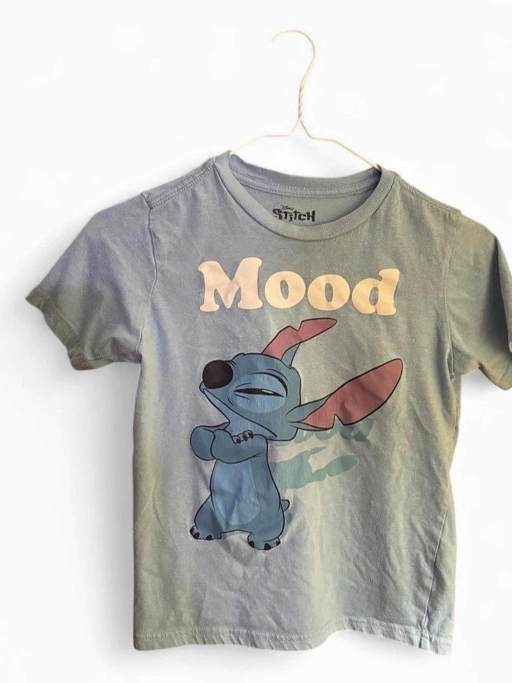 Disney Stitch Mood Youth T-Shirt Graphic Tee Green & Blue Medium